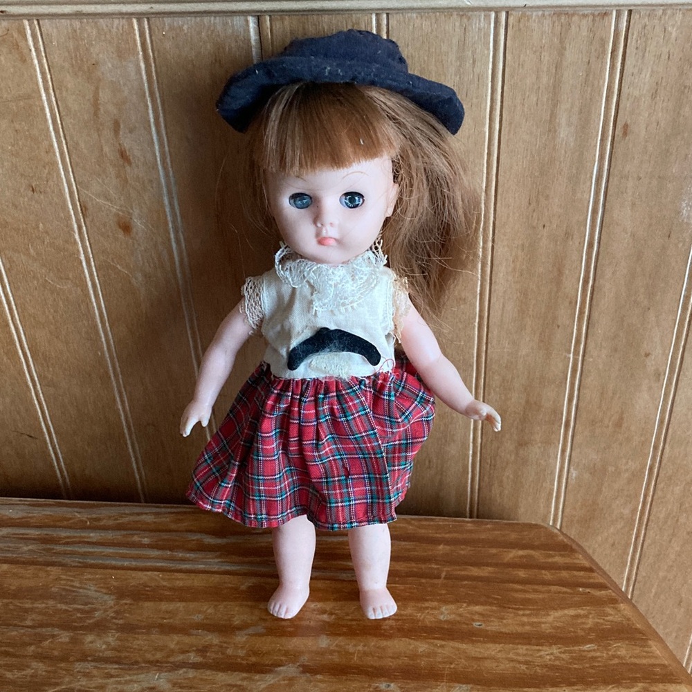 Vintage Ginny  Doll with red plaid skirt
